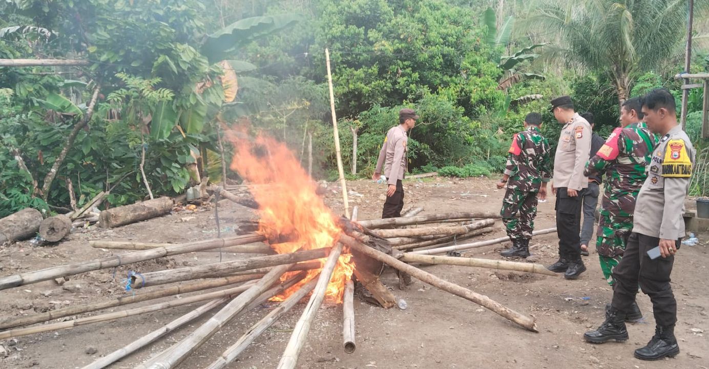 Respon Cepat Petugas Gabungan, Judi Sabung Ayam di Bone Digrebek, Arena Perjudian di Bakar Habis