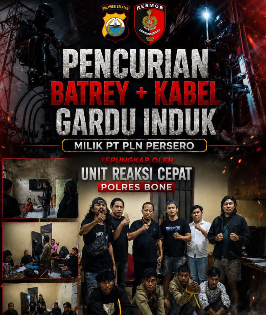 Polres Bone Ringkus Komplotan Pencuri Aset PLN Senilai Rp3 Miliar, 4 Pelaku Masih DPO